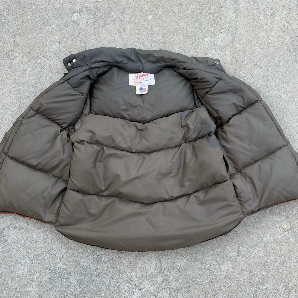 VTG Schott NYC Leather Down Plume Puffer Vest Men's Size 44 Western 70s 80s USA